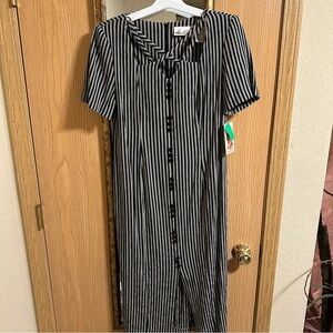 Vintage black and grey striped midi dress buttons (Beetlejuice inspiration)